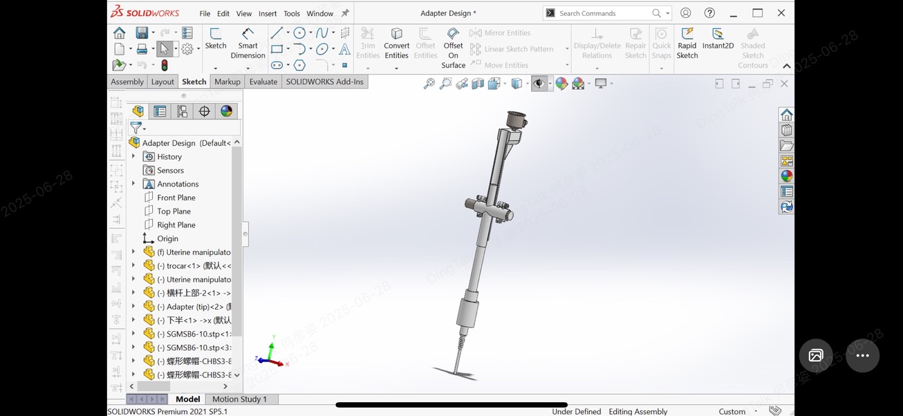 SOLIDWORKS CAD model of Angela's uterine manipulator design for a new robotic arm